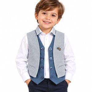Mimic Boys Size 3 Blue White Layered Formal Dress Vest Wedding Special Occasion